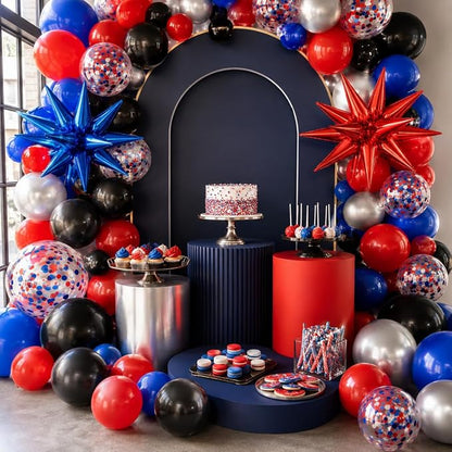 Red Blue Black Balloons, 12 Inch Royal Blue Red Black Metallic Silver Confetti - Image 7