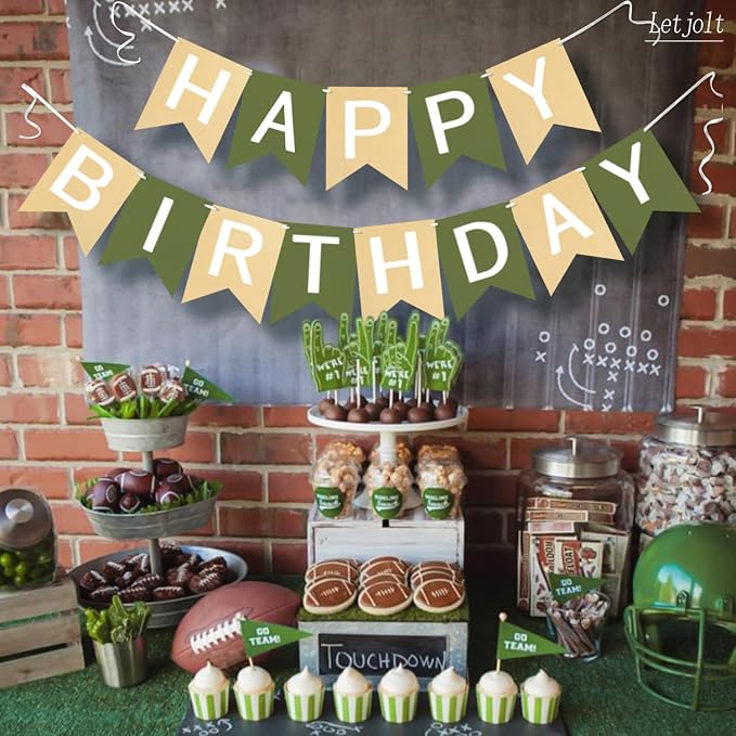 Letjolt Brown Green Happy Birthday Banner Greenery Theme 13pcs | Party Supplies - Image 2