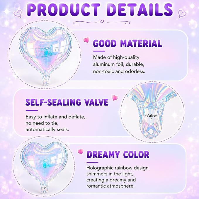 Iridescent Heart Balloons, Baby Shower, Valentine and Party Decorations - Image 4