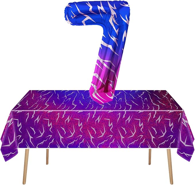 2pcs Purple Demon 54''x108'' Birthday Tablecloth and 40 Inches Number 7 Hunters - Image 2