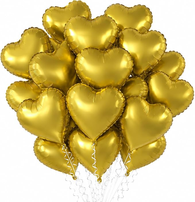TONIFUL 15 Pack 18 Inch Matte Gold Heart Foil Balloons – Metallic Mylar Heart by TONIFUL