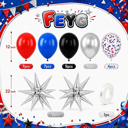 Red Blue Balloons for Patriotic Party Decor | 12 Inch Red Blue Silver Balloons - Image 2