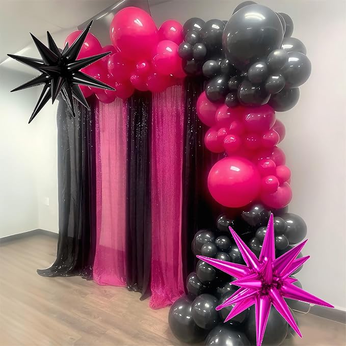 Pink And Black Balloons, 12inch Hot Pink Black Balloons, Confetti Balloon 2pcs - Image 5
