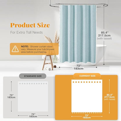 72x84 Long Boho Farmhouse Linen Heavy Duty Shower Curtain, Fog Blue | Tall Size - Image 3