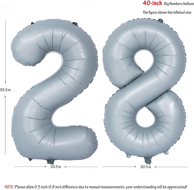 40 In Matte gray Number Balloon Helium Foil Mylar Birthday Balloon Digit 28 | - Image 2