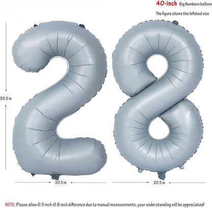 40 In Matte gray Number Balloon Helium Foil Mylar Birthday Balloon Digit 28 | - Image 2