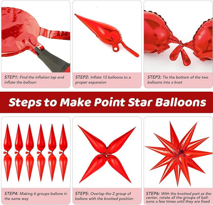 72PCS Red Green White Star Balloons Foil, Spike Balloons - Image 7