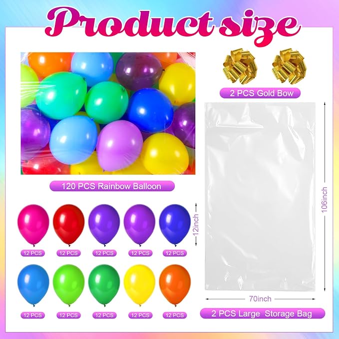 Gejoy 2 Pcs 106''x71''large Balloon Transport Bags 120 Pcs 12'' Rainbow Party - Image 2