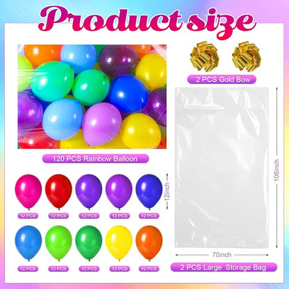 Gejoy 2 Pcs 106''x71''large Balloon Transport Bags 120 Pcs 12'' Rainbow Party - Image 2