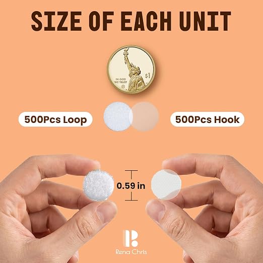 Self Adhesive Dots, Strong Adhesive 1000Pcs 0.59" Diameter Back Nylon, Hook & - Image 3