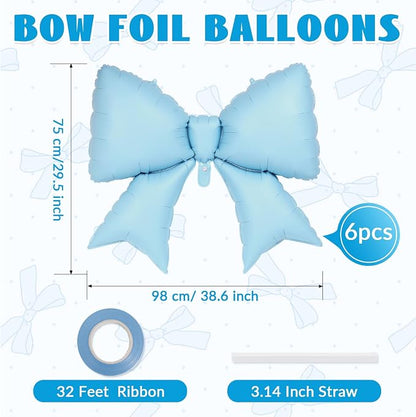 6 Pcs Light Blue Bow Balloons for Girls, 38 Inch Bow Foil Balloons, Bows Gender - Image 2