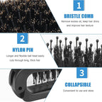 Ancable 2Pcs Travel Folding Hair Brush, Collapsable Portable Pocket Boar Bristle for Thin/Thick Hair, Mini Hairbrush for Men Women Kids, Wet/Dry Hair, Restore Shine, Black