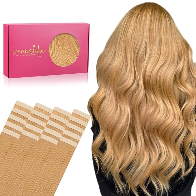 WENNALIFE Tape in Hair Extensions Human Hair, 20pcs 60g 26 inch Strawberry Blonde Remy Hair Extensions Straight Human Hair Tape in Extensions Skin Weft Tape Extensions Human Hair