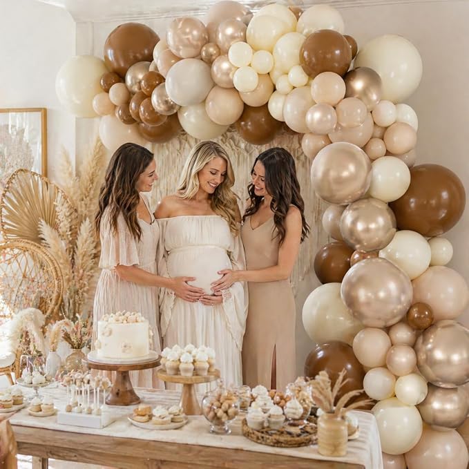 Neutral Brown Balloons, 12 Inch Brown Gold Sand White Cream Beige Ivory Helium - Image 4