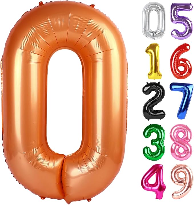 Orange Number 0 Balloon 40 Inch, 0th Birthday Party Decorations Men Women | by IWERP