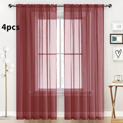 SpaceDresser Burgundy Sheer Curtains 4 Panels Rod Pocket Semi-Sheer Curtain 63 - Image 2