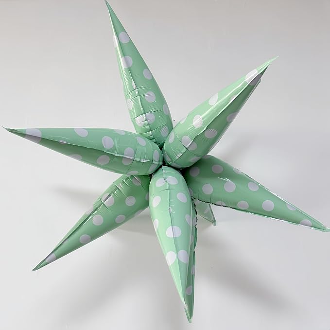2Pcs Green Macaron Polka Dot Explosion Pointed Star Foil Balloons/Candy Color - Image 3
