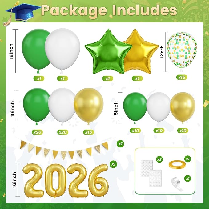 Paready Green Gold Graduation Balloons Garland Arch Kit, Grad Star Balloon - Image 2