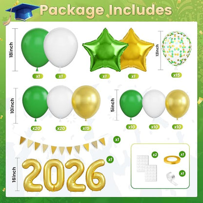 Paready Green Gold Graduation Balloons Garland Arch Kit, Grad Star Balloon - Image 2