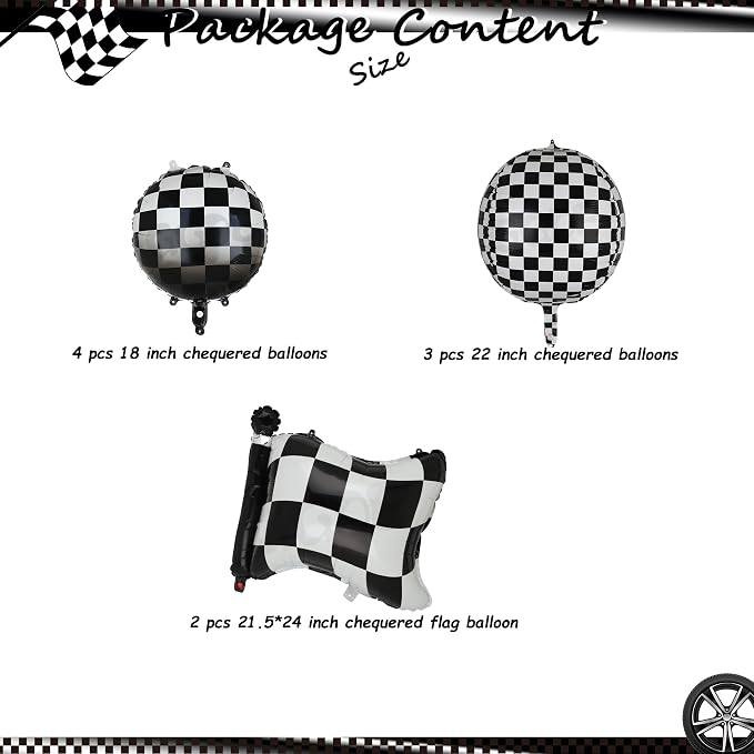 Black and White Checkered Balloons 9 Pcs 4D Checker Chequered Flag Balloon | - Image 2