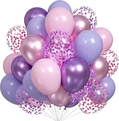 Pink Purple Balloons Set, 12Inch Metallic Purple Pink Latex Balloons by BIAPIAN