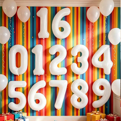 2 Set 20 Pcs Number Balloons 16 Inch White 0-9 Number Mylar Foil Balloons White - Image 6