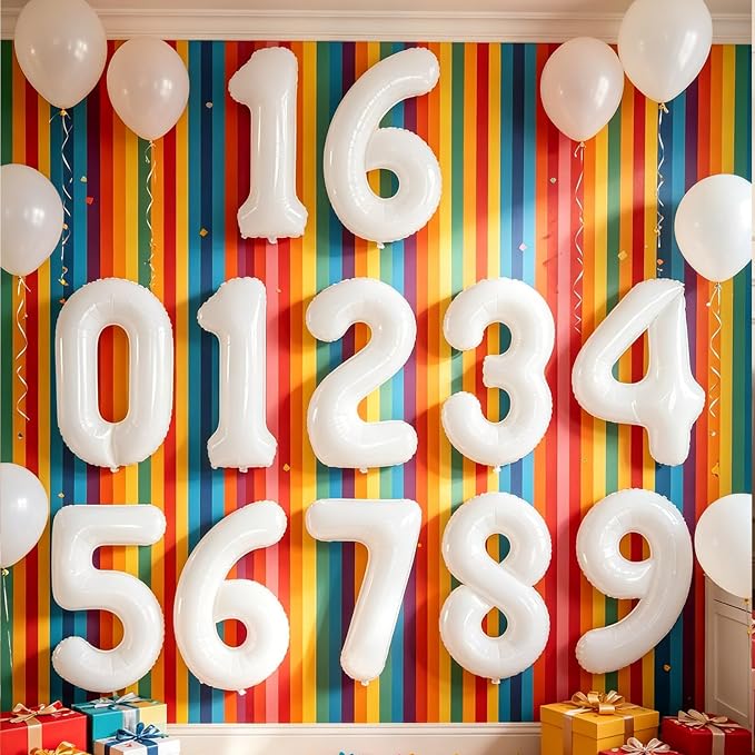10 Pcs Number Balloons 32 Inch White 0-9 Number Mylar Foil Balloons White - Image 9