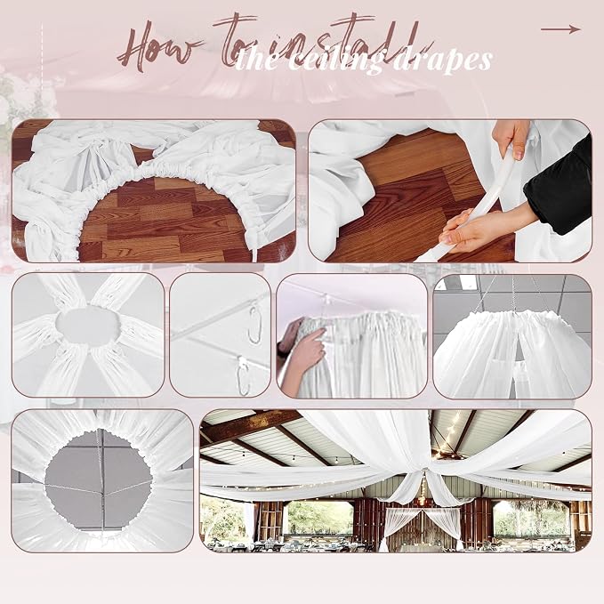 4 Panels White Ceiling Drapes for Wedding Ceiling Drapes 5ftx10ft Wedding Arch - Image 7