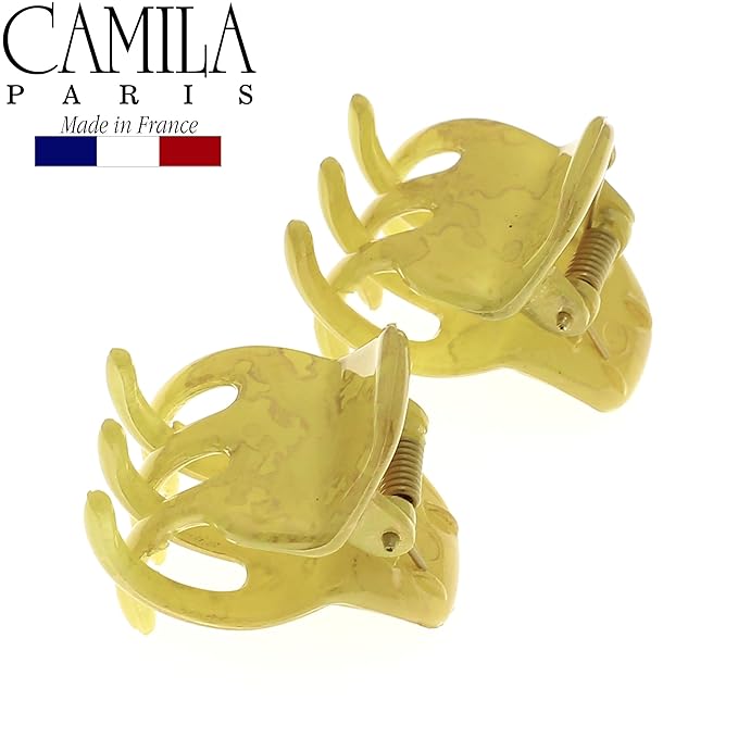 Camila Paris CP2926 French Hair Clip for Women, Small Set of 2 Green Gold Girls Hair Claw Clips Jaw. Fashion Durable Styling Hair Accessories for Women, Strong Hold No Slip Grip, Made in France