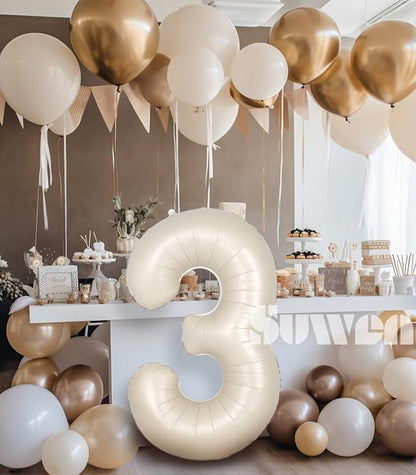 SUWEN 40 Inch Cream White Large 3 Number Balloons Big Foil Helium Number - Image 3