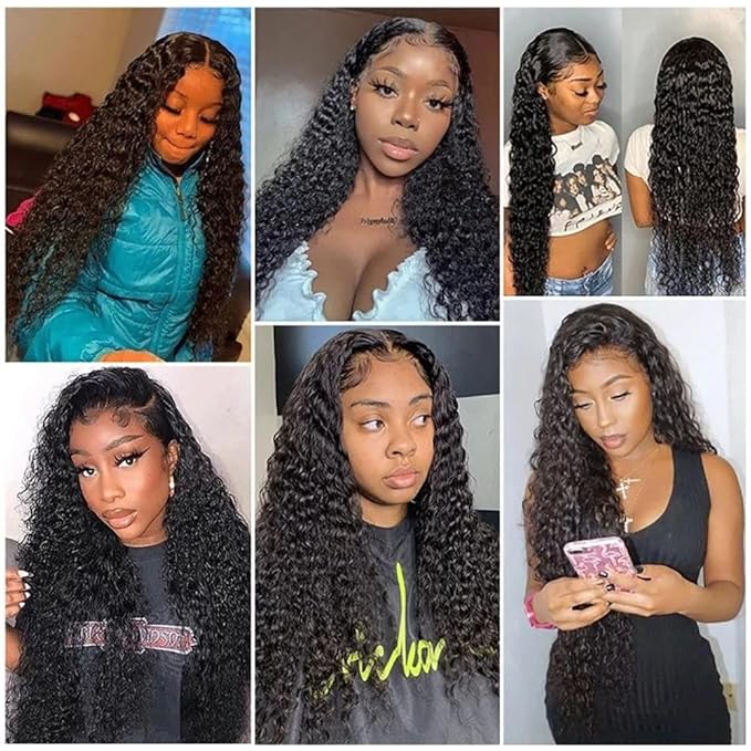 Deep Wave 13X6 HD Lace Front Wigs Human Hair Pre Plucked Brazilian Virgin Deep Curly Wigs with Baby Hair for Black Women Natural Black Color 200% Density 26 Inch