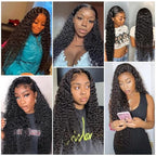 Deep Wave 13X6 HD Lace Front Wigs Human Hair Pre Plucked Brazilian Virgin Deep Curly Wigs with Baby Hair for Black Women Natural Black Color 200% Density 16 Inch