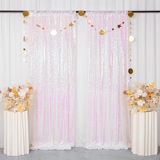 ShinyBeauty 2PCS 4x7FT Iridescent White Sequin Backdrops| Sparkle Photo - Image 5