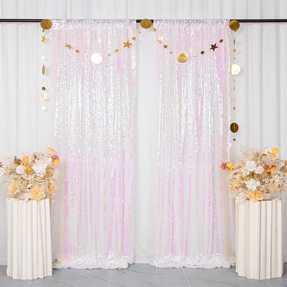 ShinyBeauty 2PCS 4x7FT Iridescent White Sequin Backdrops| Sparkle Photo - Image 5