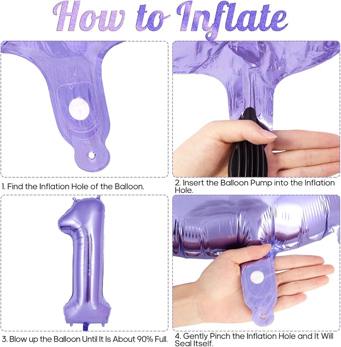 Purple Number 1 Balloon 40 Inch, Big Large Foil Helium Number Balloons - Image 7