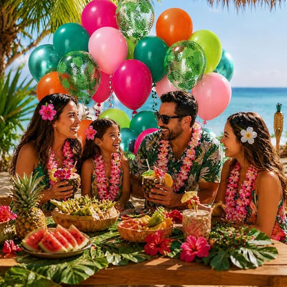 Tropical Balloons, Hot Pink Lime Green Orange Metallic Latex Balloon Palm - Image 5