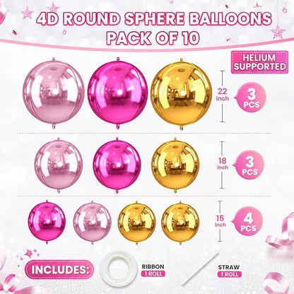 Pink Gold Round Foil Balloons, Metallic Hot Pink Gold Foil Baloon - Image 2
