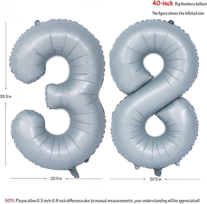 40 In Matte gray Number Balloon Helium Foil Mylar Birthday Balloon Digit 38 | - Image 2
