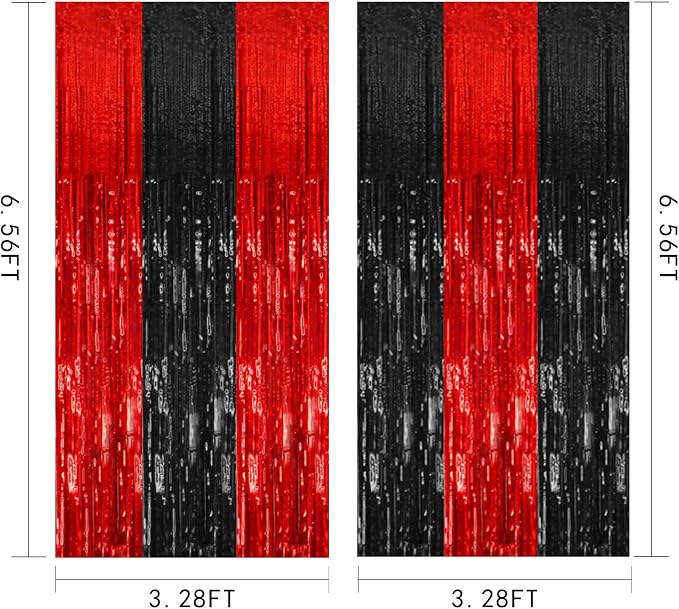 10 Pack Black and Red Backdrop Party Decorations Tinsel Curtain Halloween Party - Image 7