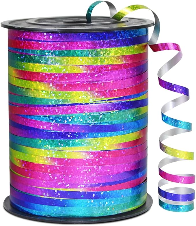 Premium Rainbow Shiny Curling Shiny Ribbon, 1/5" Wide x 500 Yards Christmas by KMERLIFE