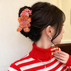Christmas Hair Clips Gingerbread Man Hair Claw Clips with Red Hat Scarf Design Snowflake Candy Cane Hair Barrettes Cartoon Pattern Xmas Hair Accessories Funny Christmas New Year Claw Clip for Women
