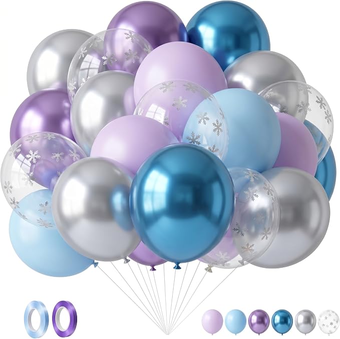 Civaner 48 Pcs Snowflake Balloons Bulk 12 Inches Pastel Blue Metallic Purple by Civaner