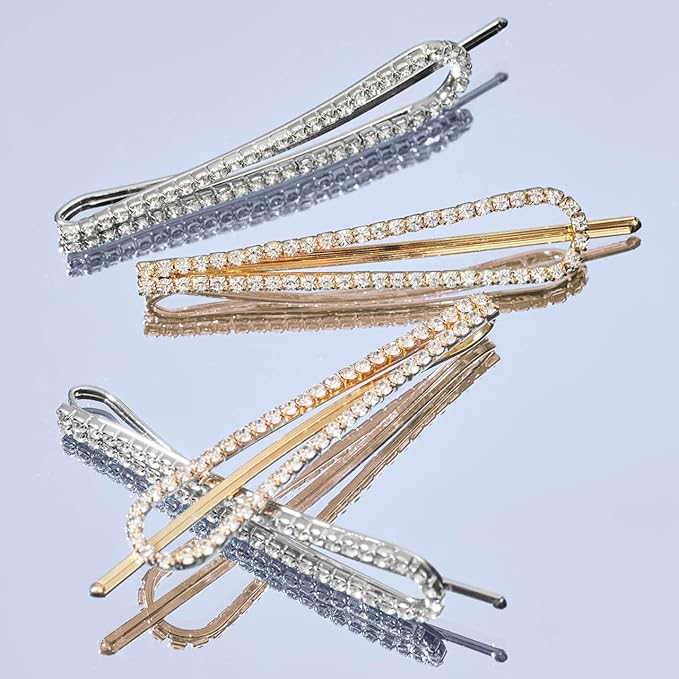 Kitsch Rhinestone Silver and Gold Hair Accessories for Women, Stylish Hair Gems | Decorative Bobby Pins for Weddings, Party, Prom, Events or Everyday Look | Ideal Gifts for Women - Set of 4