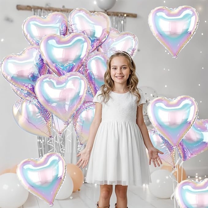 Iridescent Heart Balloons, 18 Inch Gradient Clear Foil Balloons - Image 4