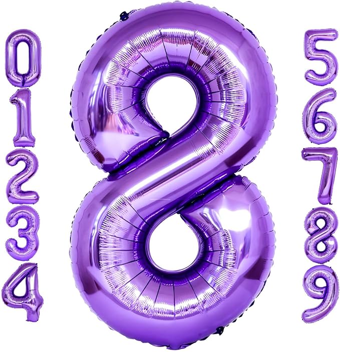 Purple Number 8 Balloons, 40 Inch Giant Number Balloons Foil Mylar Helium by Lovoir