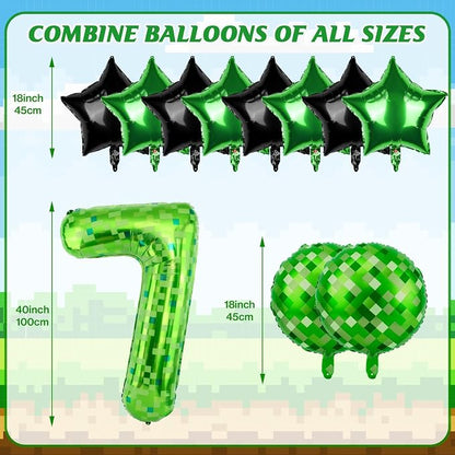 40 Inch Green Pixel Themed Number 7 Balloon Set Foil Balloon - Image 3