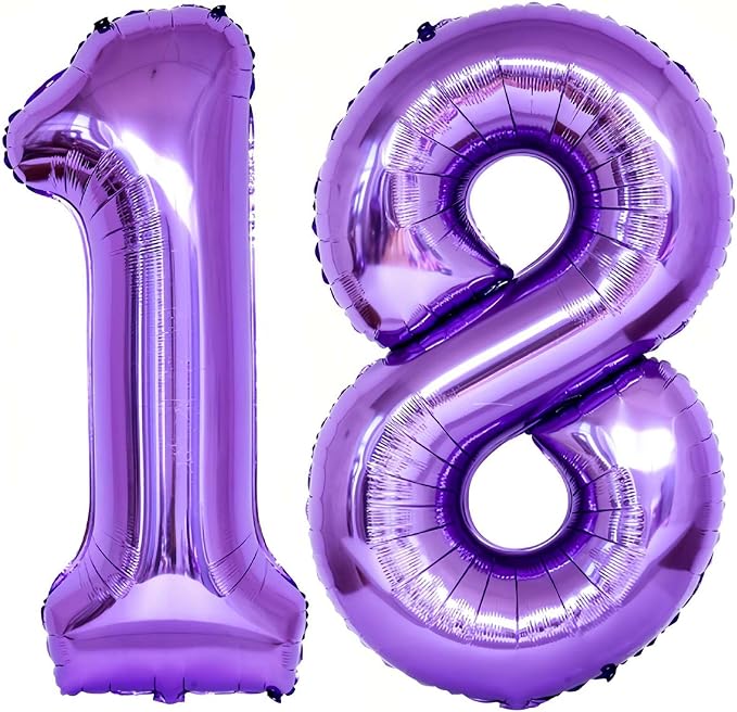Purple 18 Number Balloons, 40 Inch Giant Number 18 Balloons Foil Mylar Helium by Lovoir