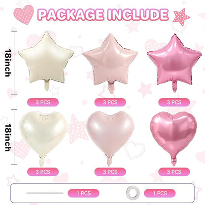 TONIFUL 18 Inch Cream Pink Star and Heart Foil Balloons - Image 2