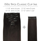 WENNALIFE Clip in Hair Extensions, 150g 14 Inch 9pcs Dark Brown Remy Hair Thicker Double Weft Extensiones De Cabello Humano Con Clip Ins Straight Full Volume
