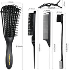 Hair Brush Set for 3a,4c,Wig/Thick/Wavy/Curly/Slick Back Hair Brushes,Rat Tail Combs,8-Row,Edge Brush,For Detangling,Braiding,Teasing,Parting,Styling,Kids,Girls,women(Black)